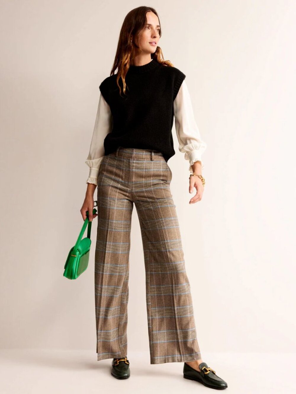 Boden Sz 12 Westbourne Wool Pants Camel and Pink Prince of Wales NWT